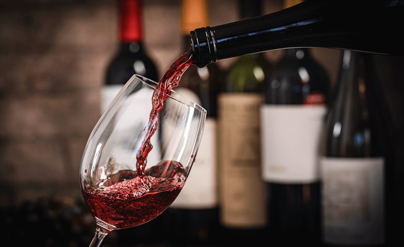 Wine glass filled with red wine